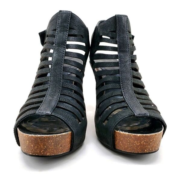 Vince Camuto Black Nubuck Leather Caged Open-Toe Sling-Back High Heel Sandals - Picture 2 of 15